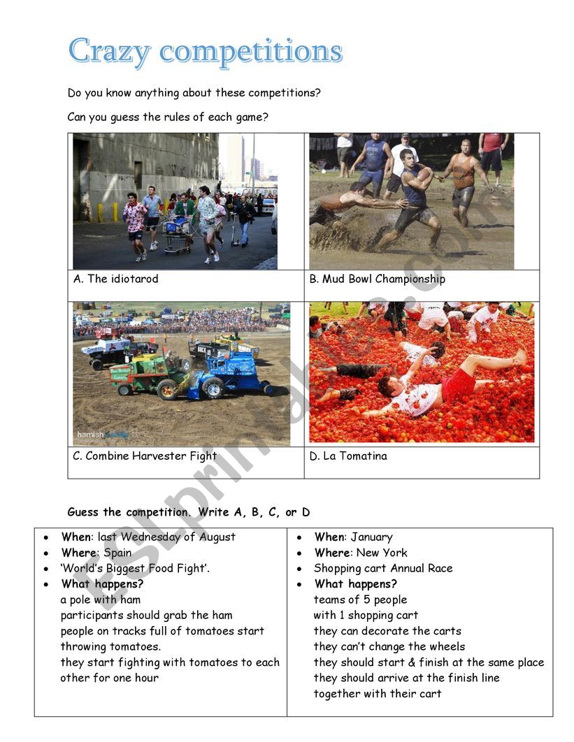crazy competitions worksheet