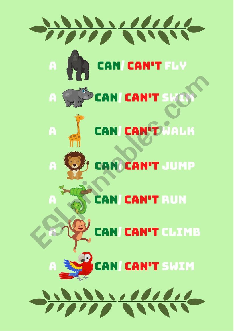 Can/can animals worksheet