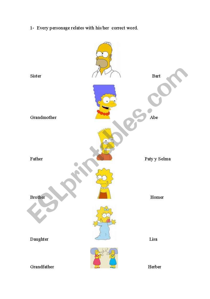 family simpsons worksheet