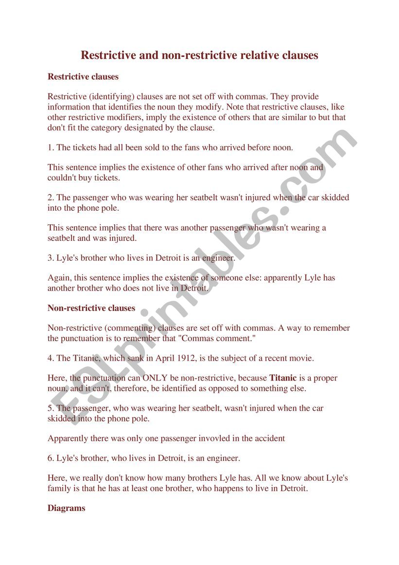 Restrictive And Non restrictive Clauses ESL Worksheet By Ameniayari