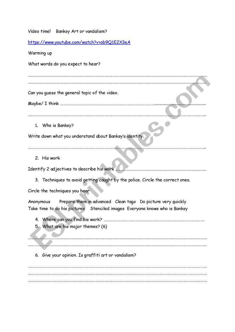 art banksy worksheet