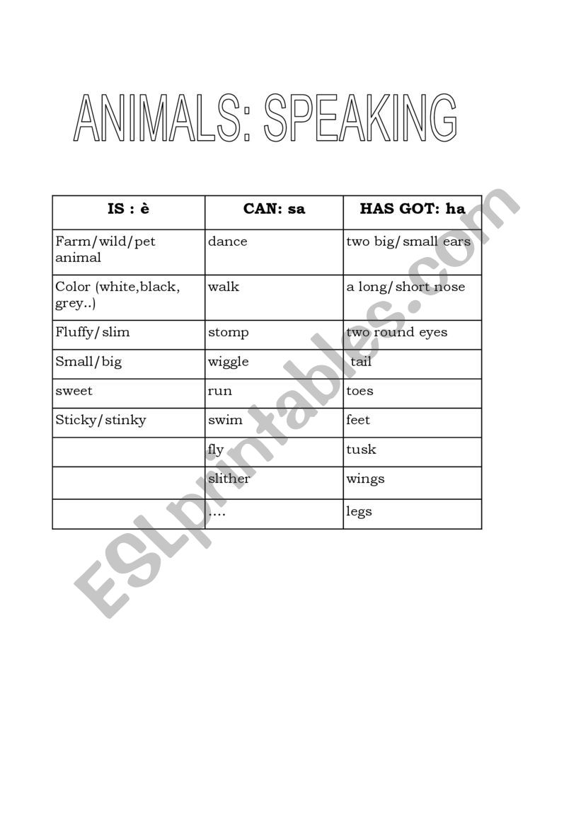 animals speaking worksheet