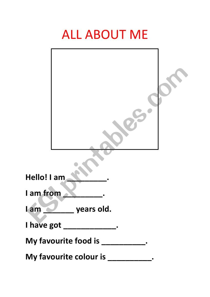 All About Me! - ESL worksheet by lozzie96
