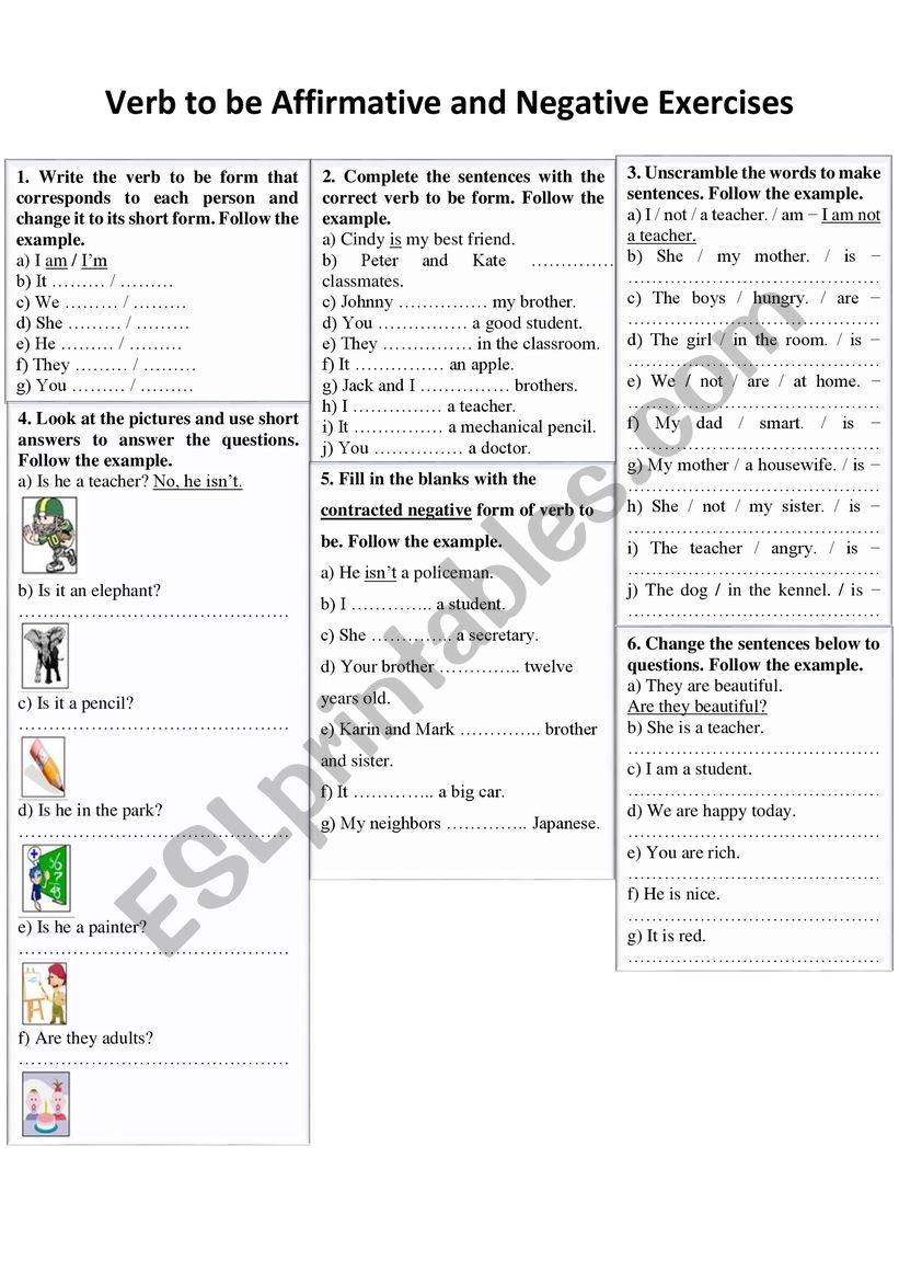 Verb to be - Affirmative and Negative forms