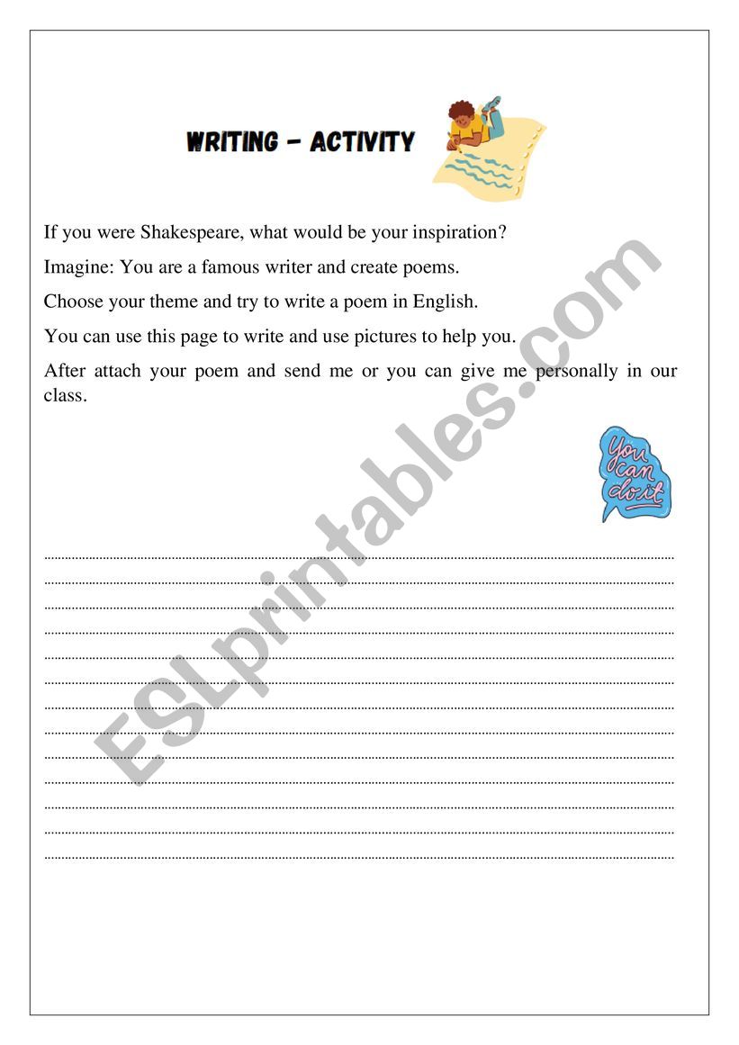 writing esl worksheet by giselesantos