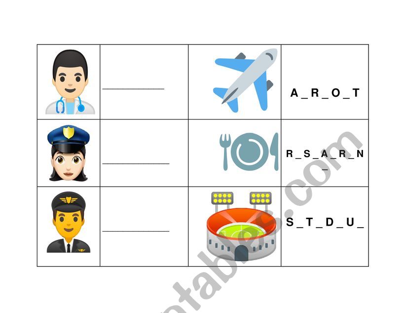 Professions worksheet