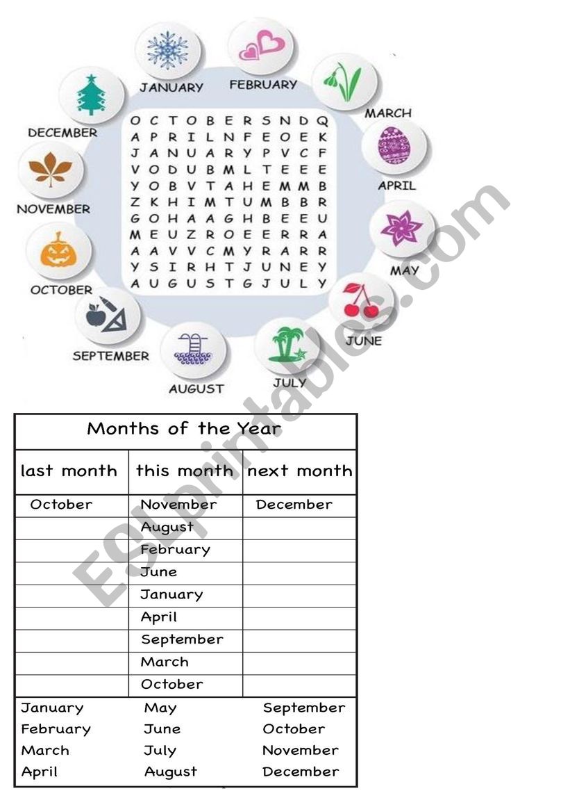 month of the year worksheet
