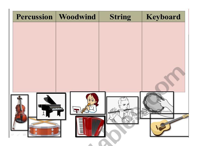 Musical instruments worksheet