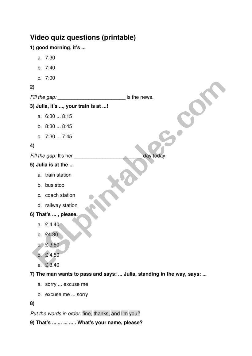 VIDEO worksheet