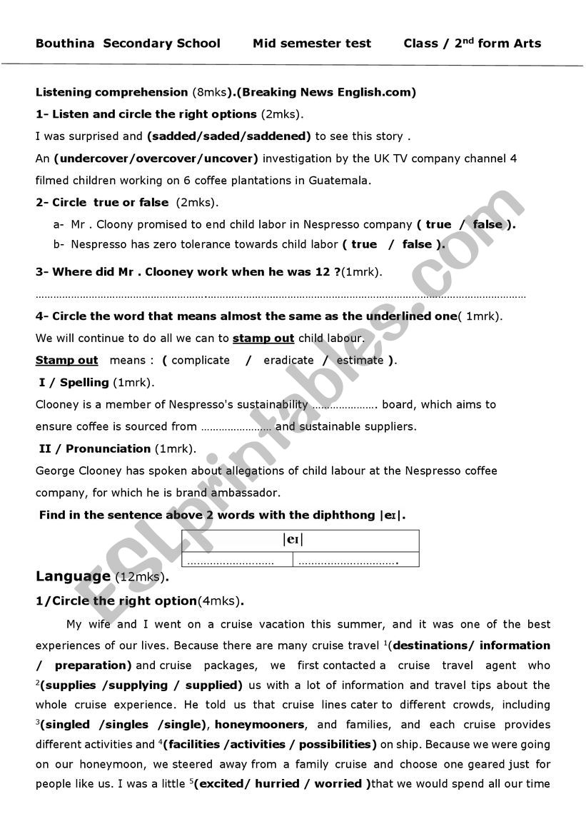 mid term test 2 for arts students