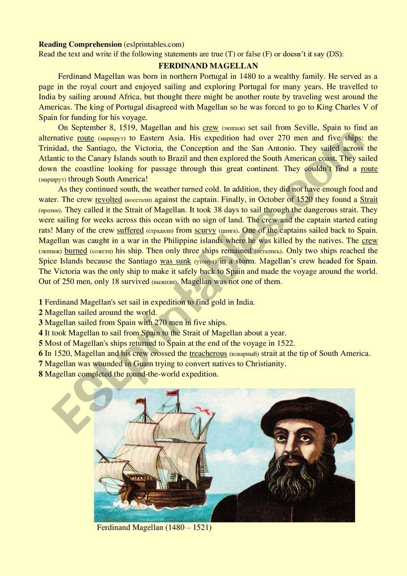 Ferdinand Magellan worksheet