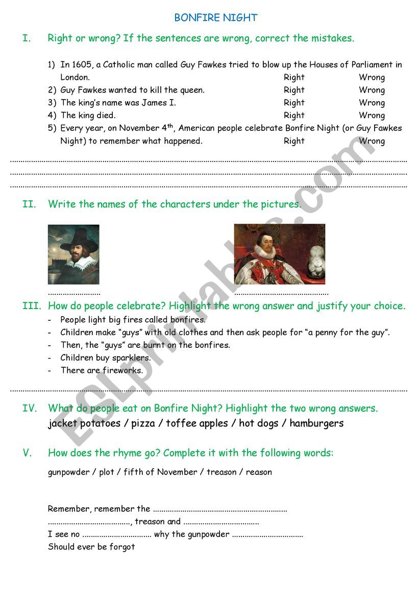 Bonfire night worksheet