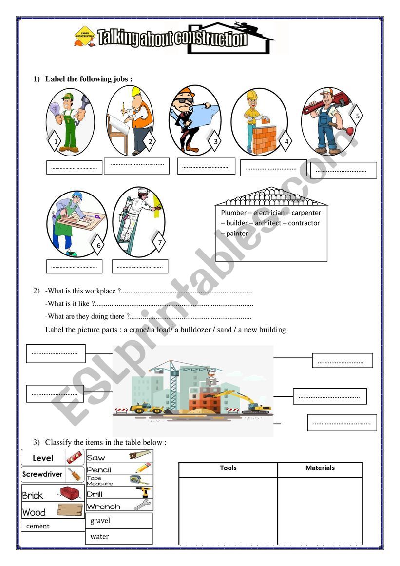 construction and building worksheet