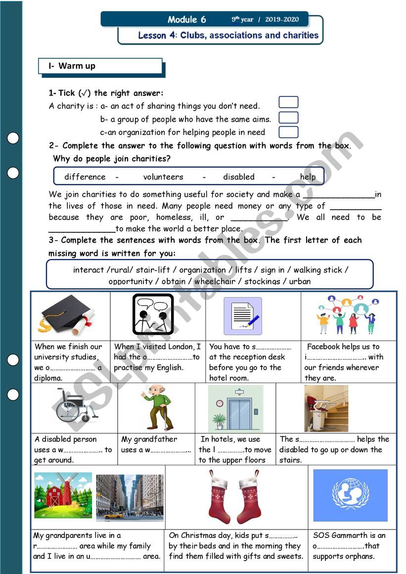 Module 6 Lesson 4: Clubs, Associations, Charities+ consolidation tasks ( 9th year)