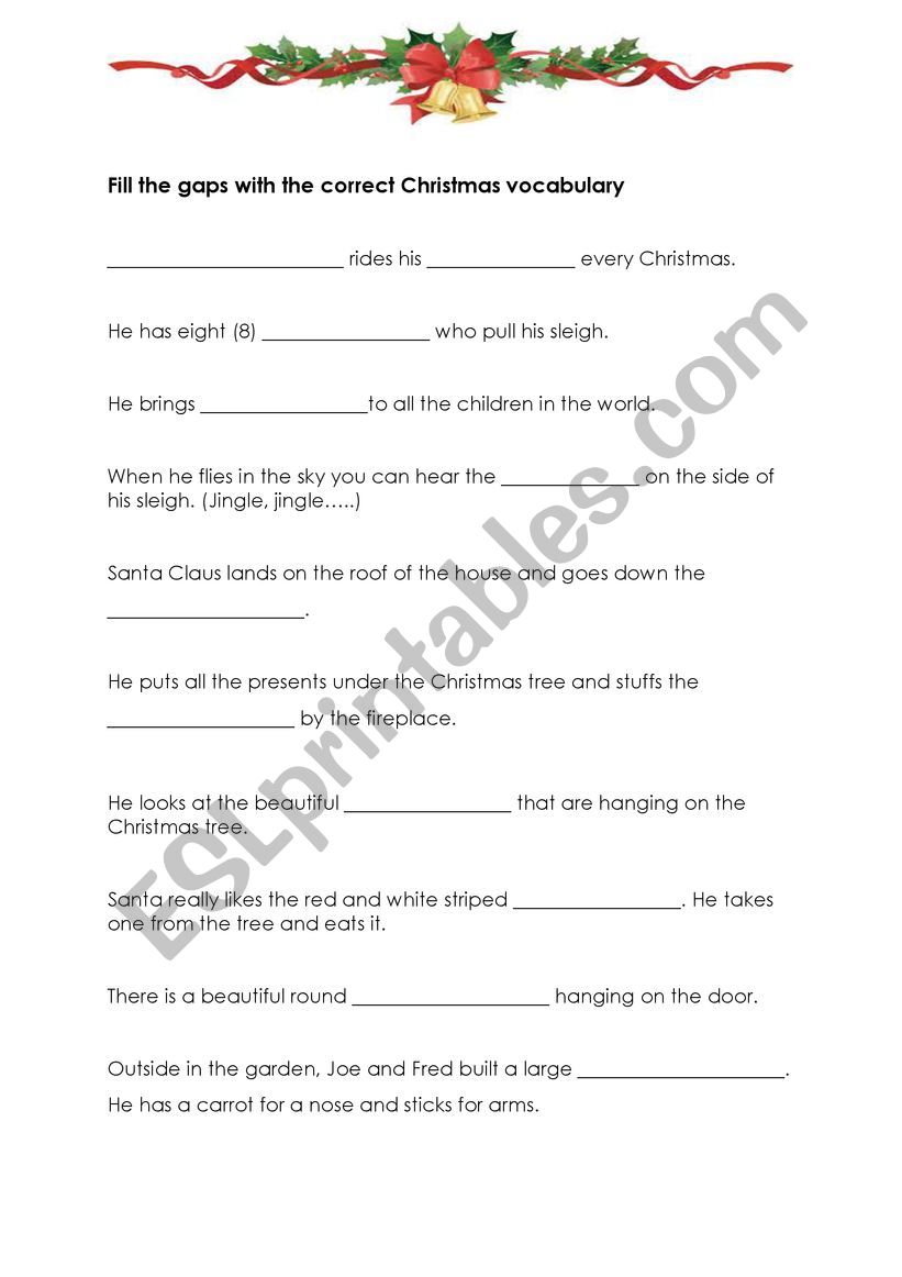 Christmas vocabulary worksheet - ESL worksheet by lizkauer