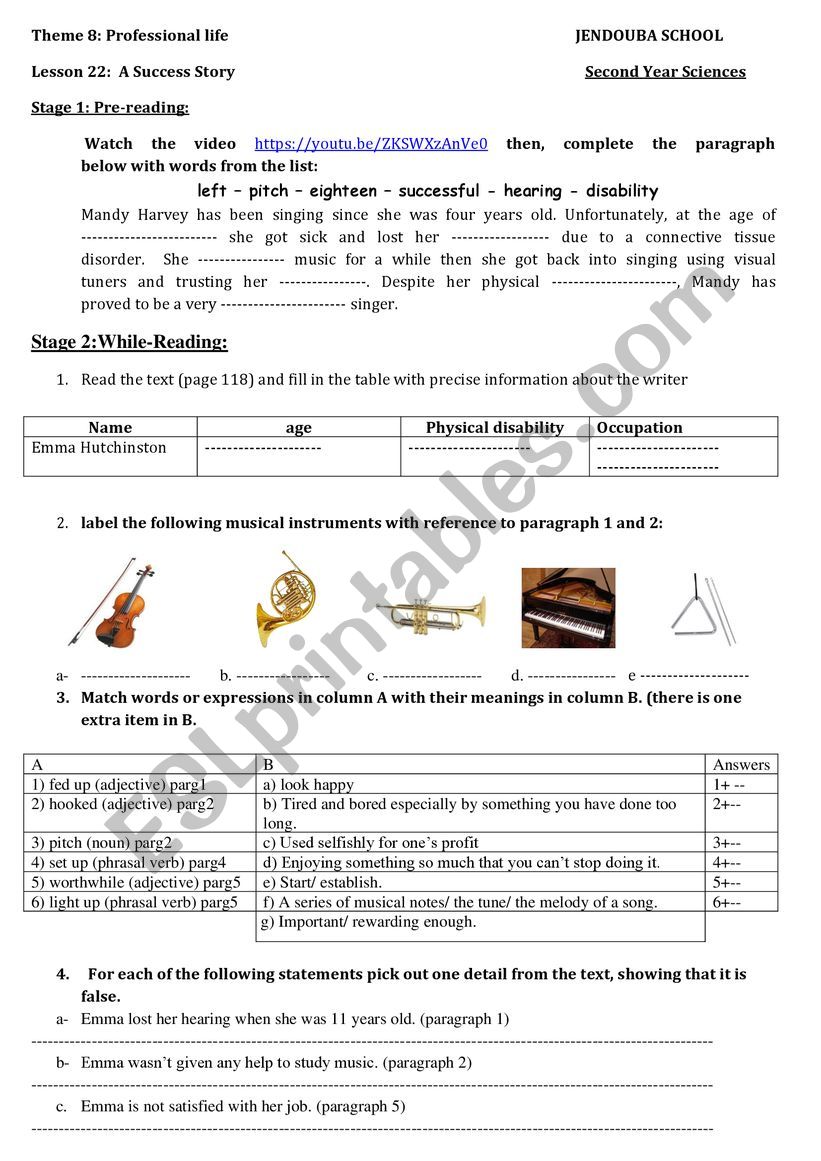 Success Story worksheet