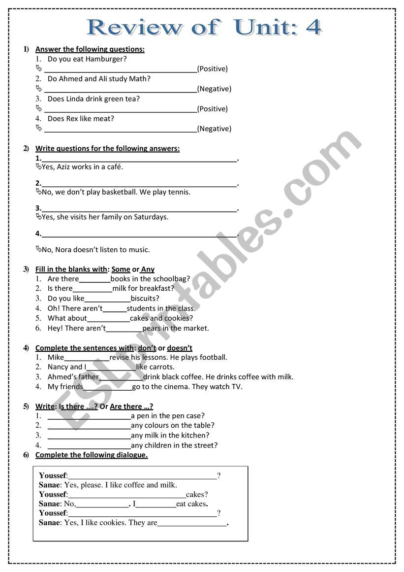 review of unit 4 worksheet