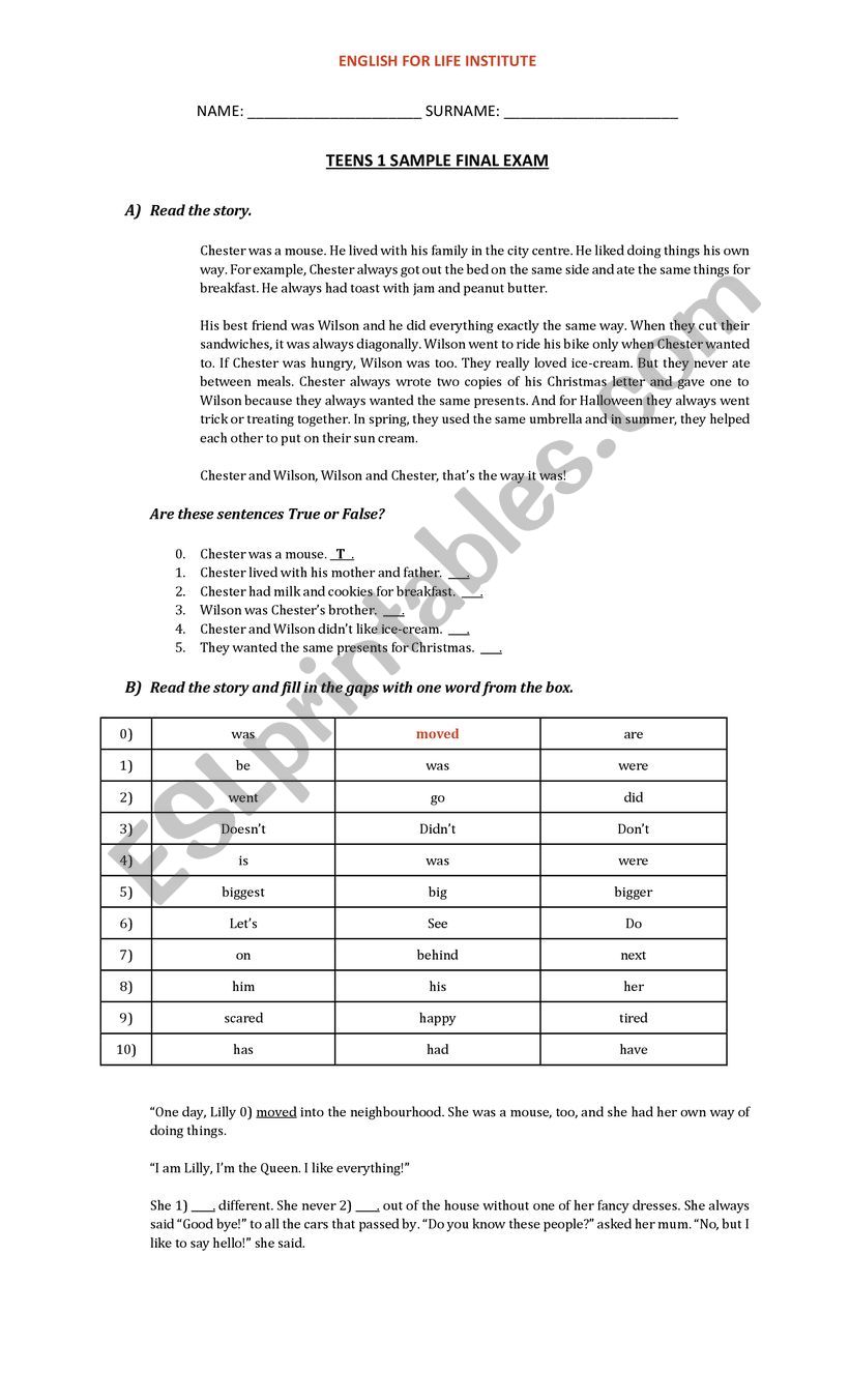 FINAL EXAM SAMPLE worksheet