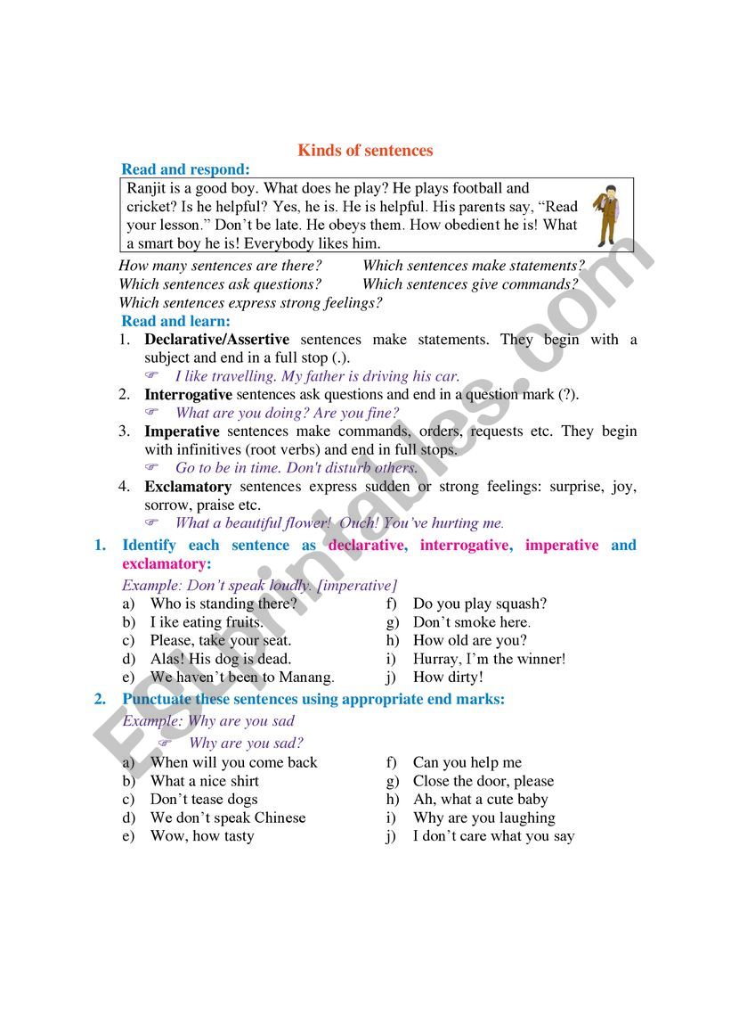 Kinds of sentences worksheet