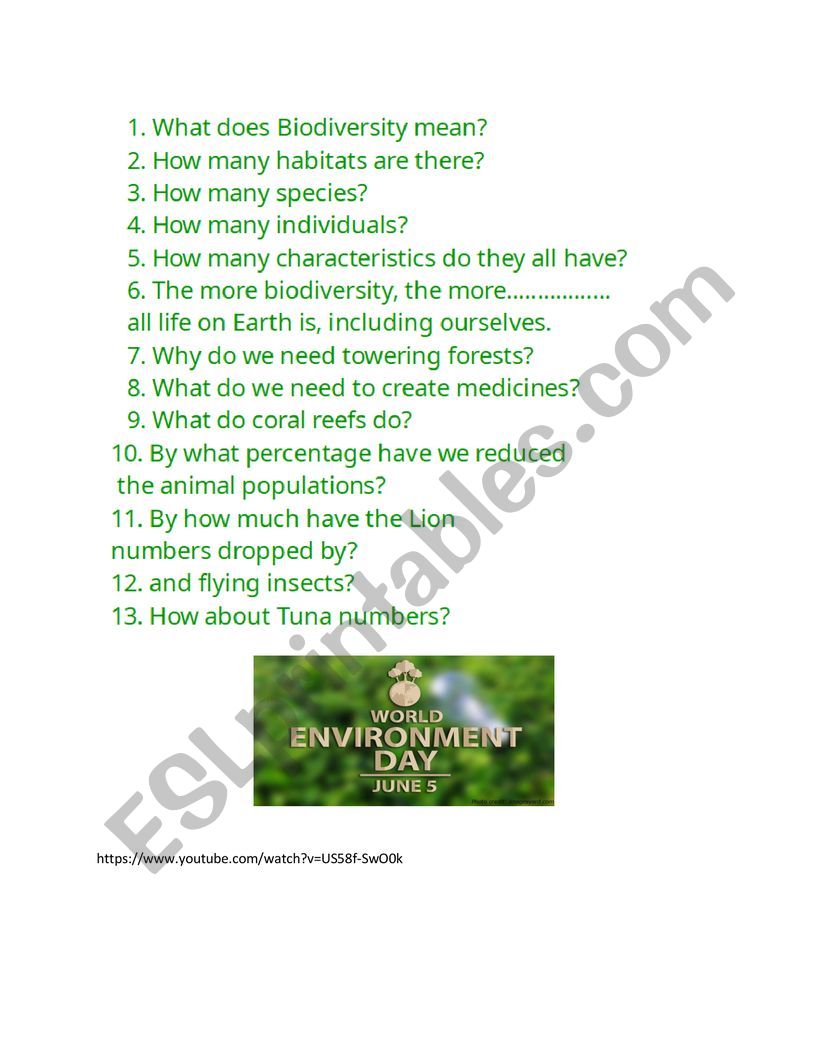 World Environment Day worksheet