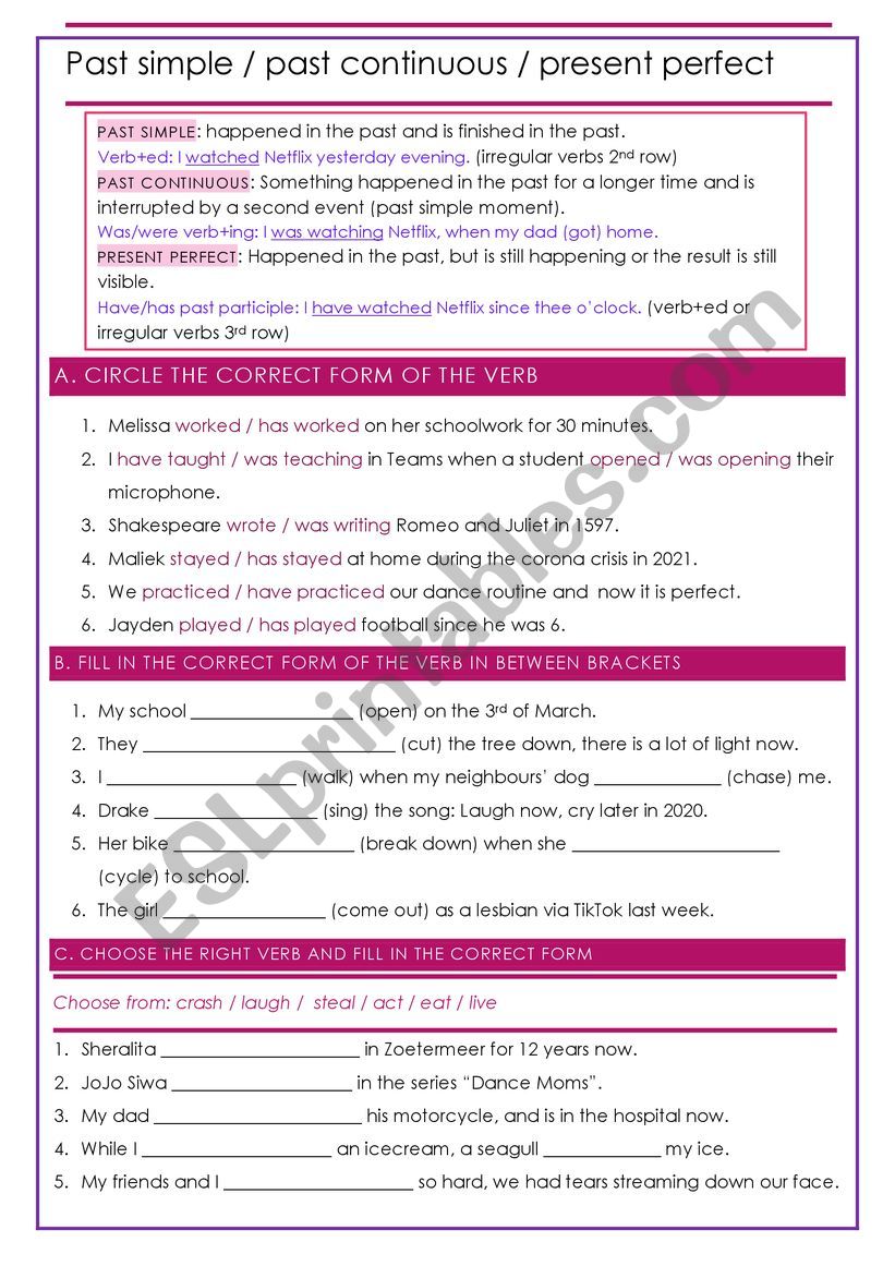 past tenses worksheet