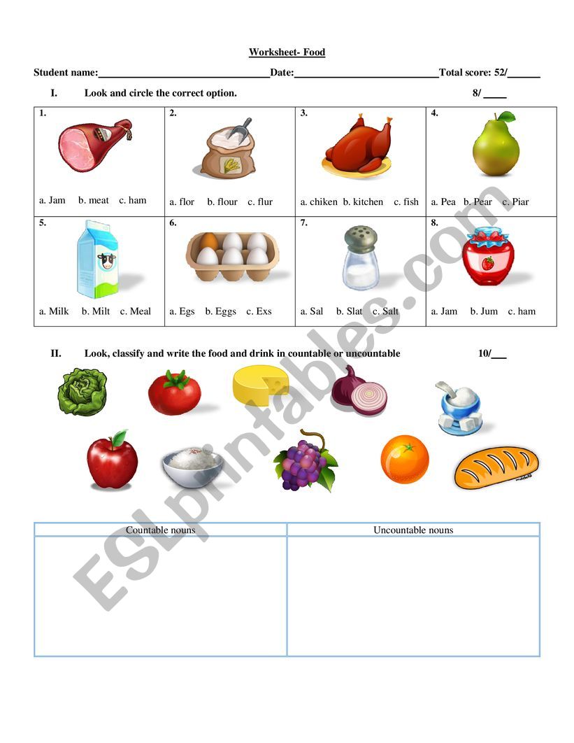 Worksheet Food  worksheet
