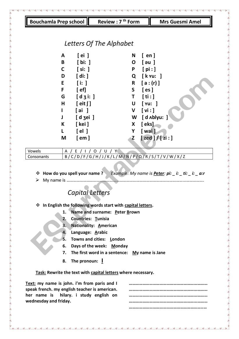 review 7th form worksheet