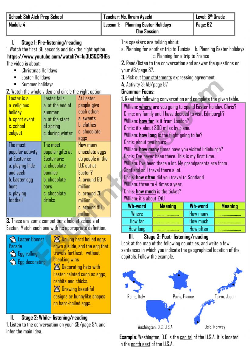 8th Grade - Module 4 - Lesson 1 - Planning Easter Holidays + Group Session