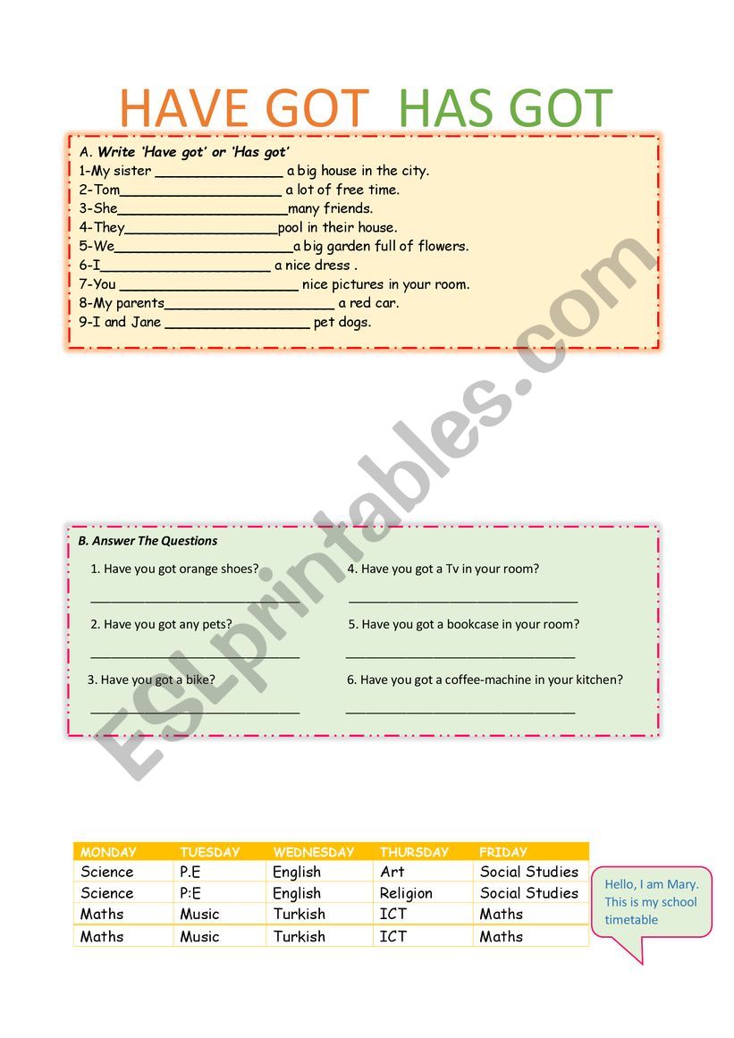 Have - Has got worksheet