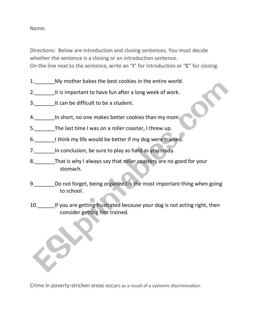 Introductions and Closings Worksheet