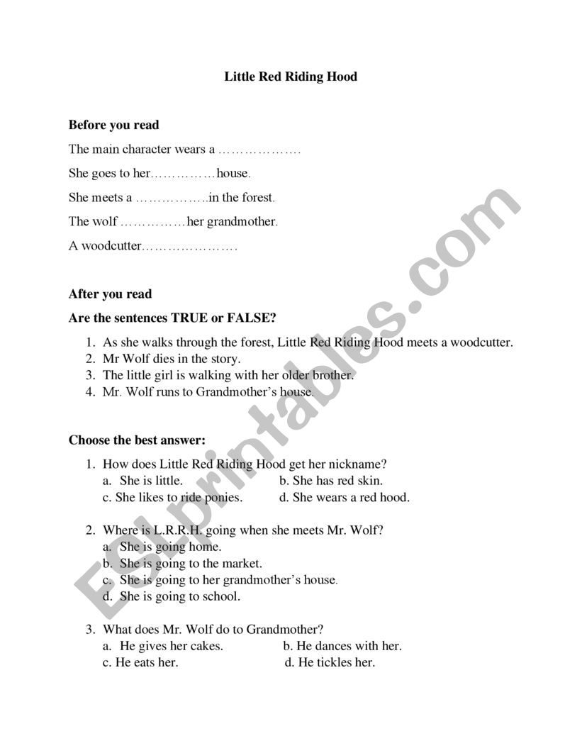 Little Red Riding Hood worksheet