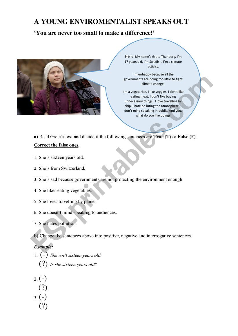 Reading: Greta Thunberg worksheet