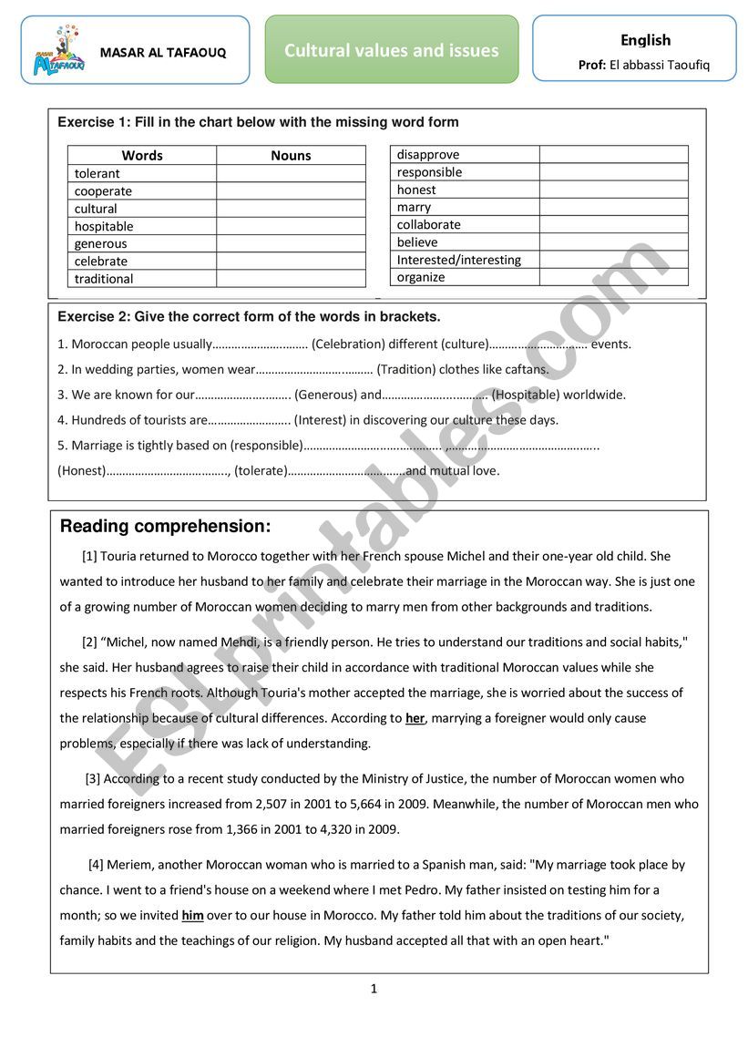 culture: values and issues 2bac