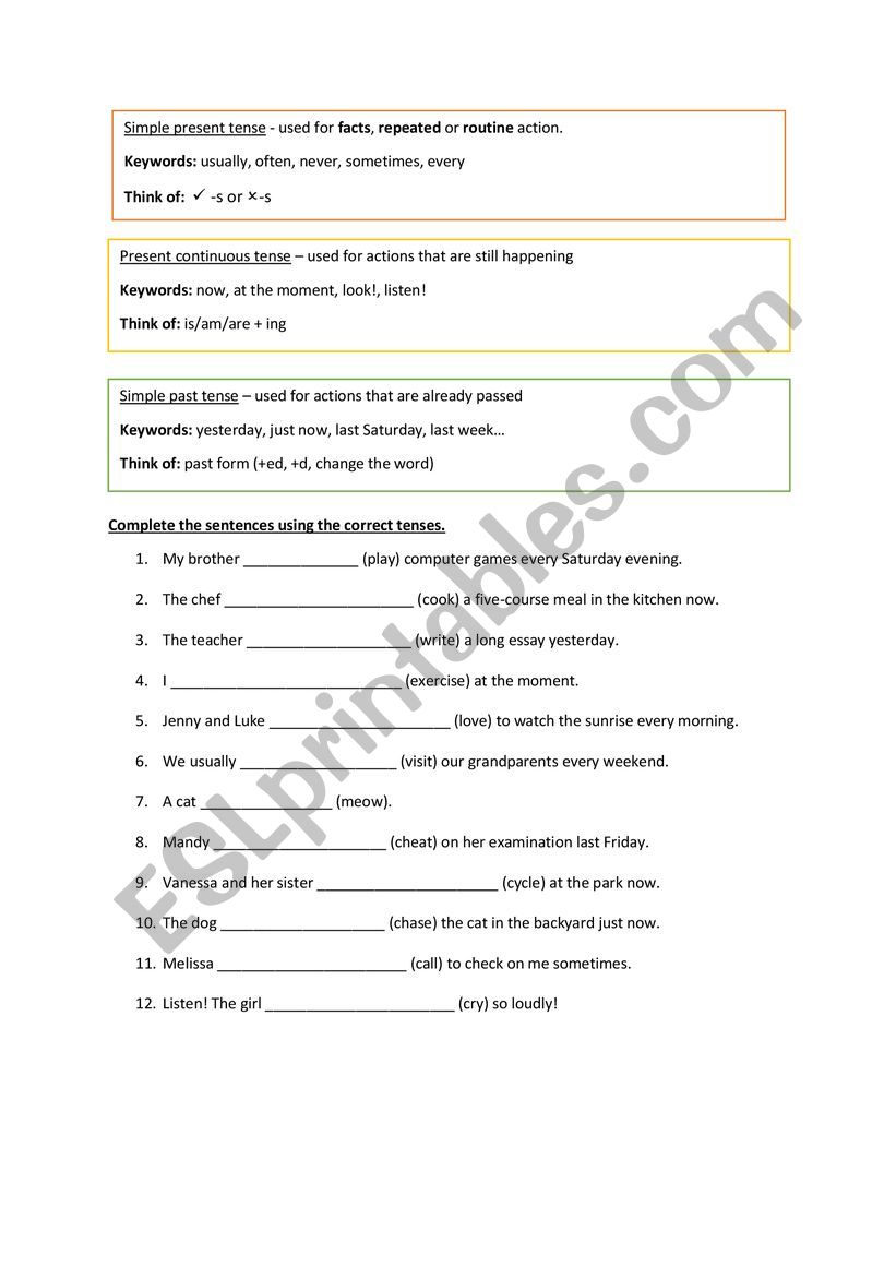 Present simple, present continuous, and past simple tense