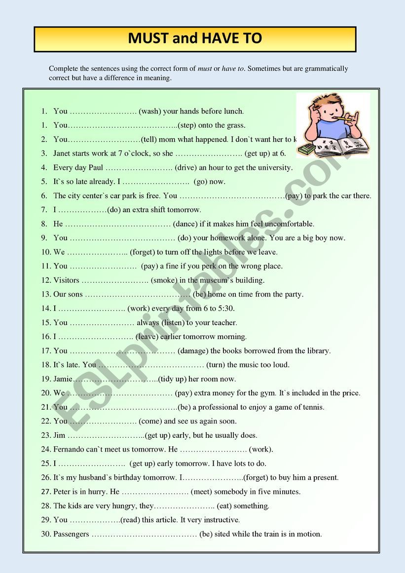 MUST / MUSTN`T and HAVE TO / DON`T HAVE TO - ESL worksheet by Picurka