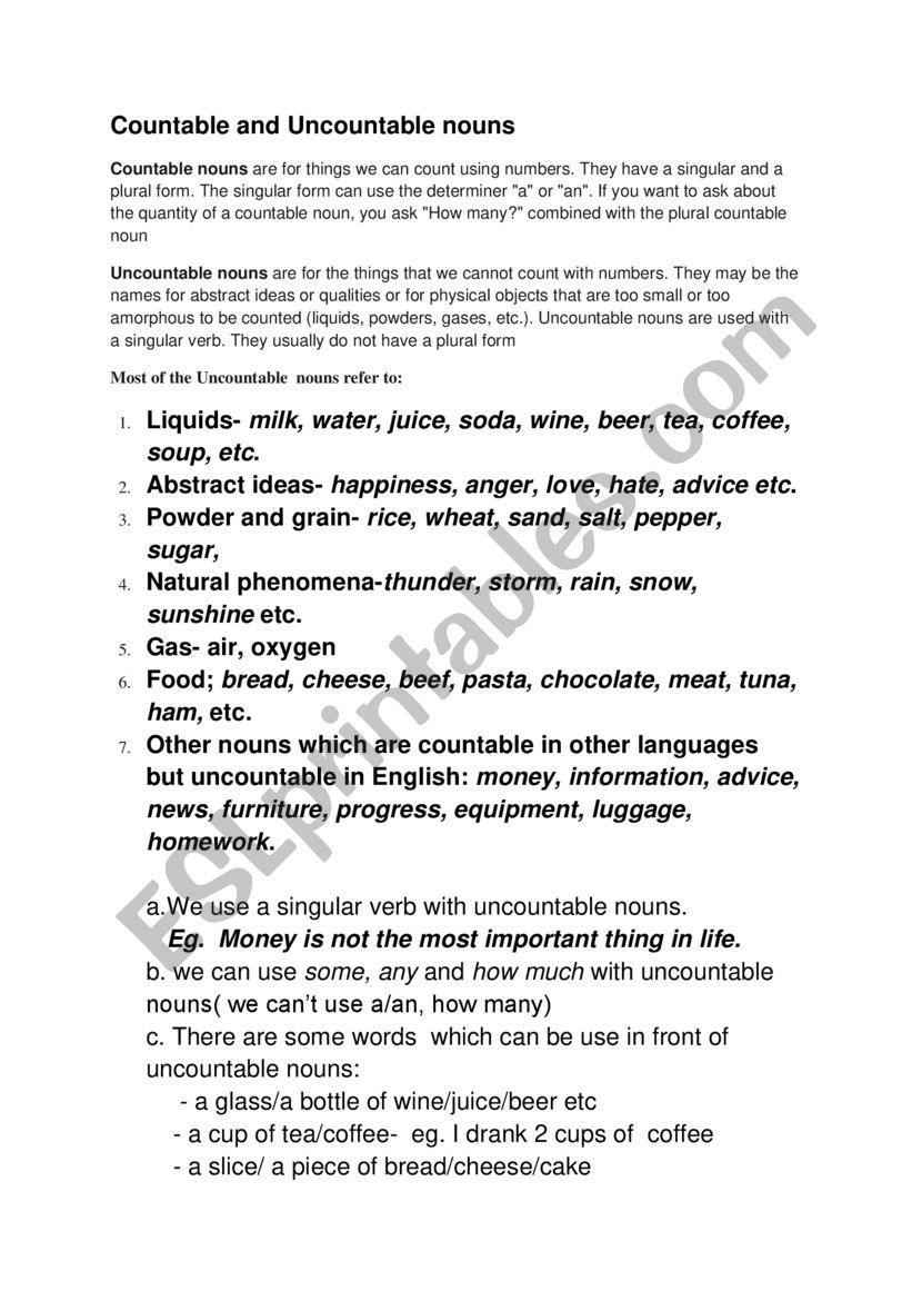 Countable and uncountable nouns