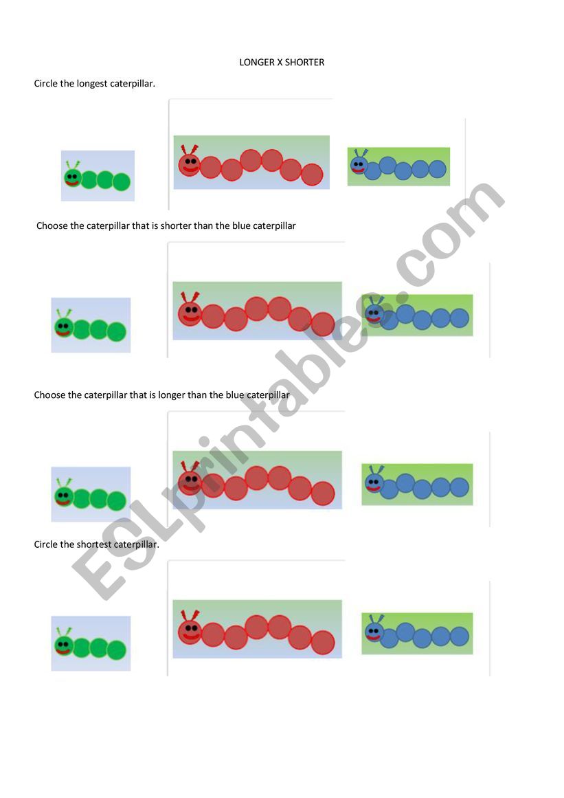 LONGER SHORTER worksheet