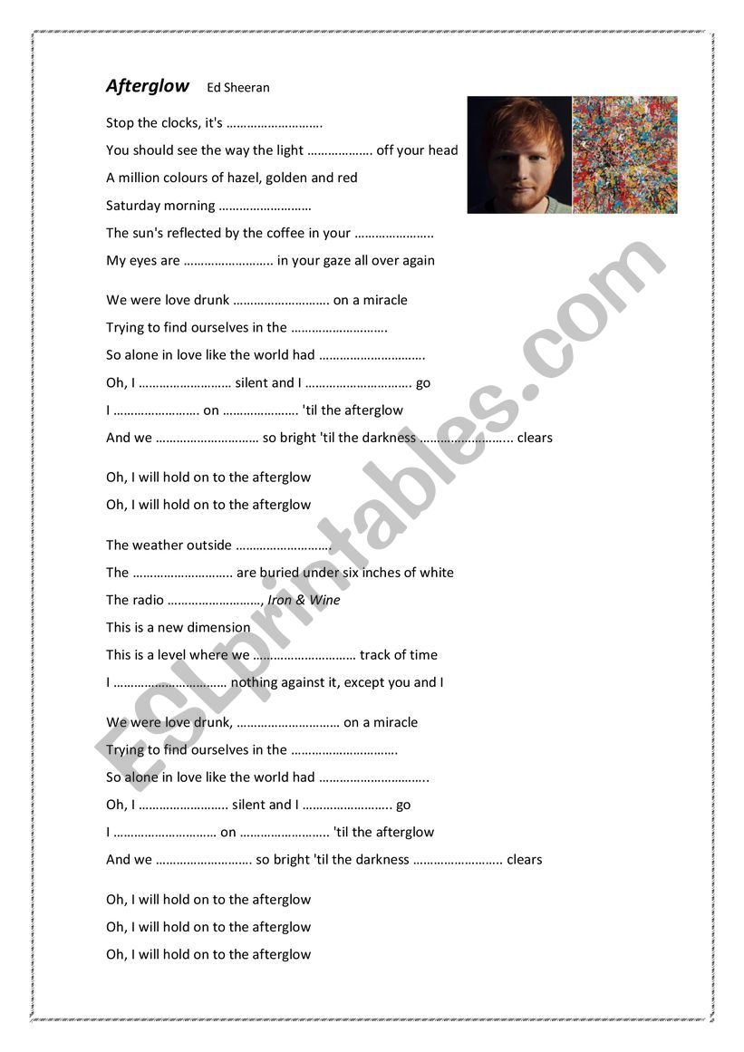 Afterglow- Ed Sheeran worksheet