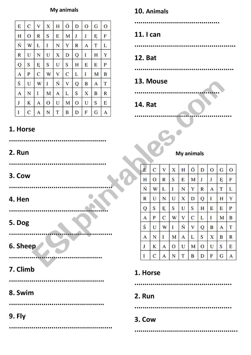 My animals worksheet