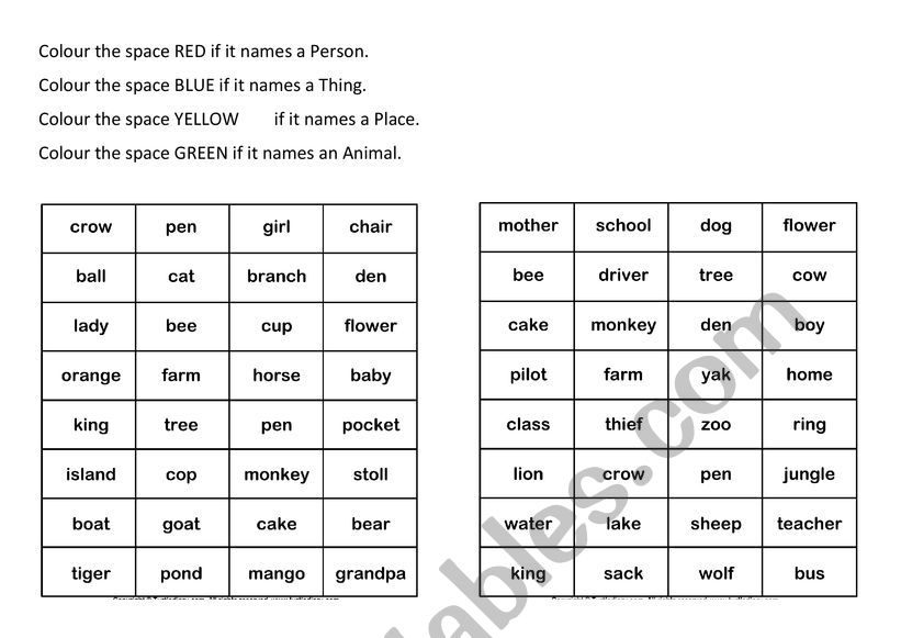 Nouns worksheet