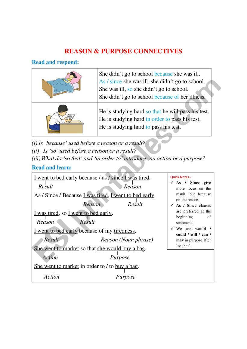 Reason and purpose connectives