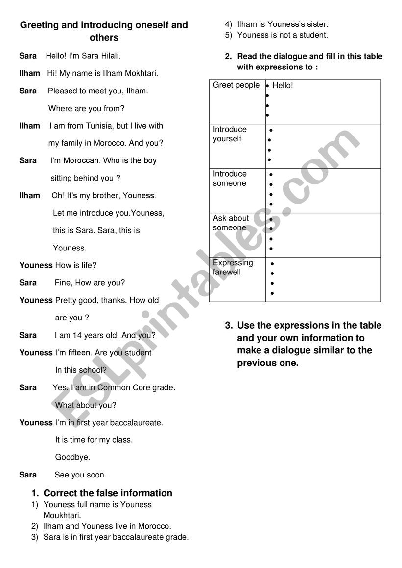 Greeting People worksheet