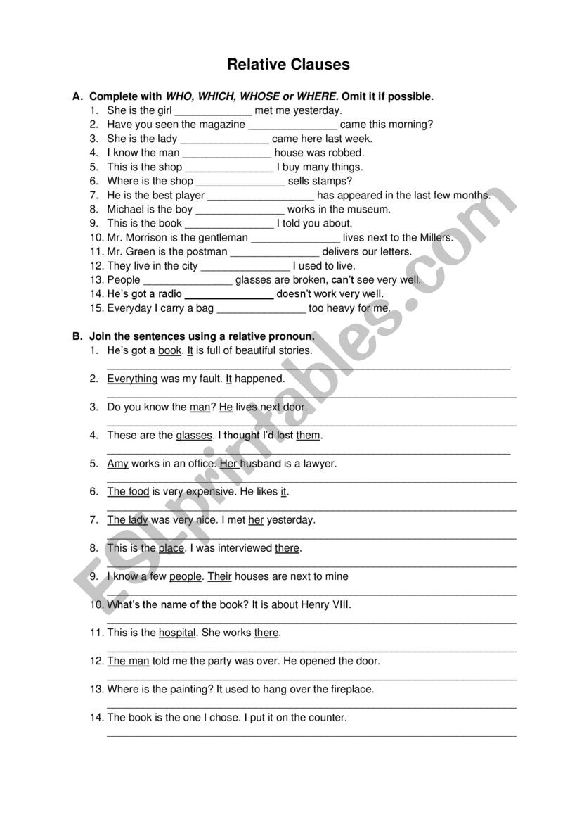 Relative pronouns and relative clauses - ESL worksheet by HelenaBernardo