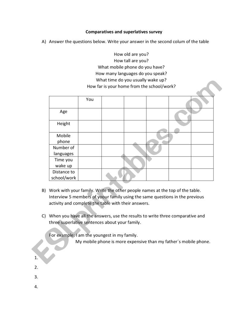 comparatives and superlatives worksheet