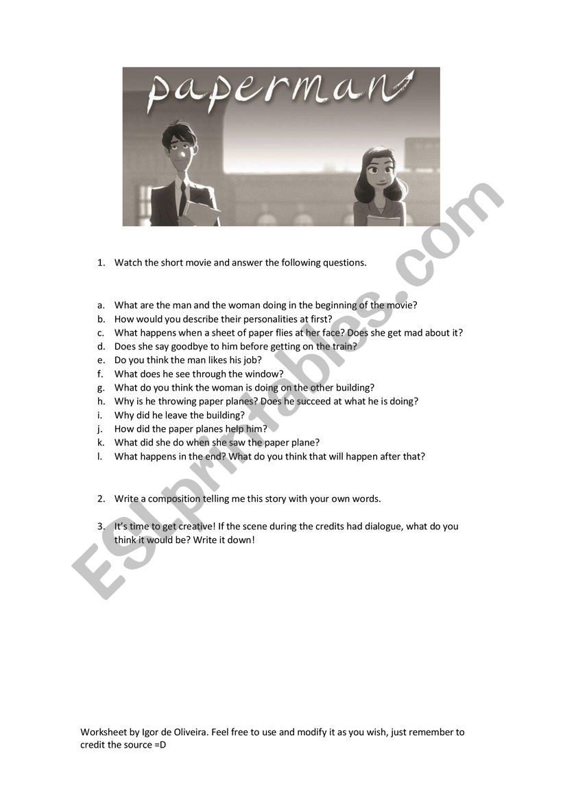 VIDEO - Paperman worksheet