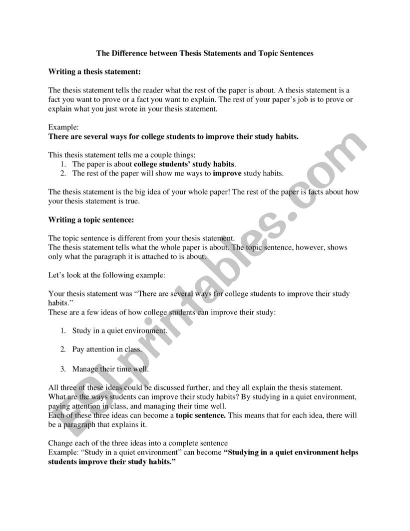 Thesis Statement vs. Topic Sentence