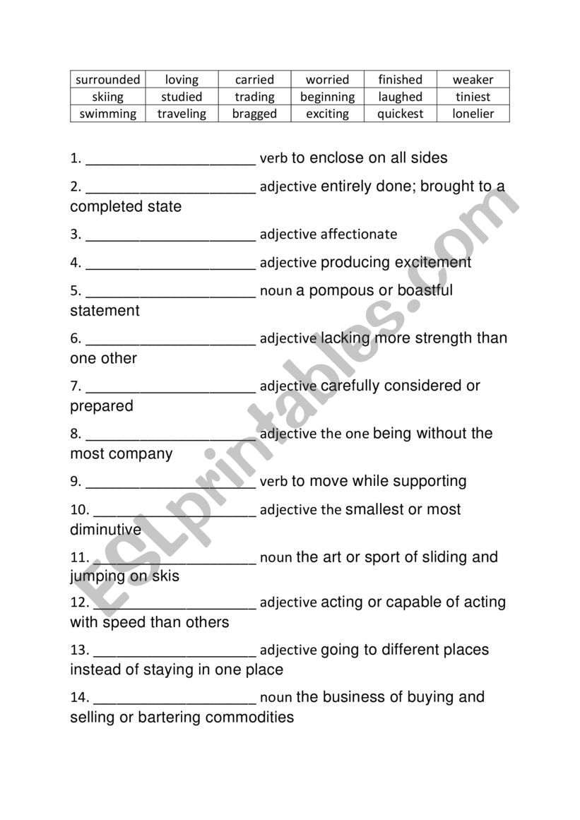 Grade Five Spelling Definitions Week 11