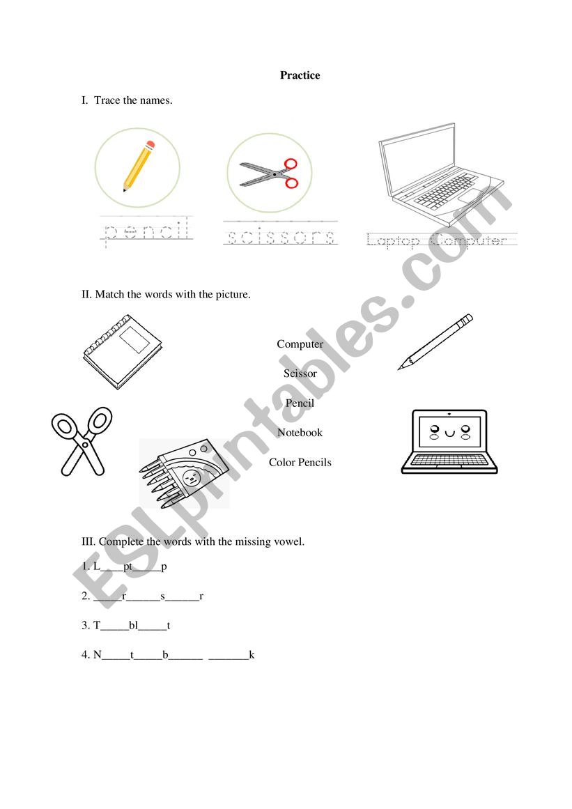 School Objects worksheet