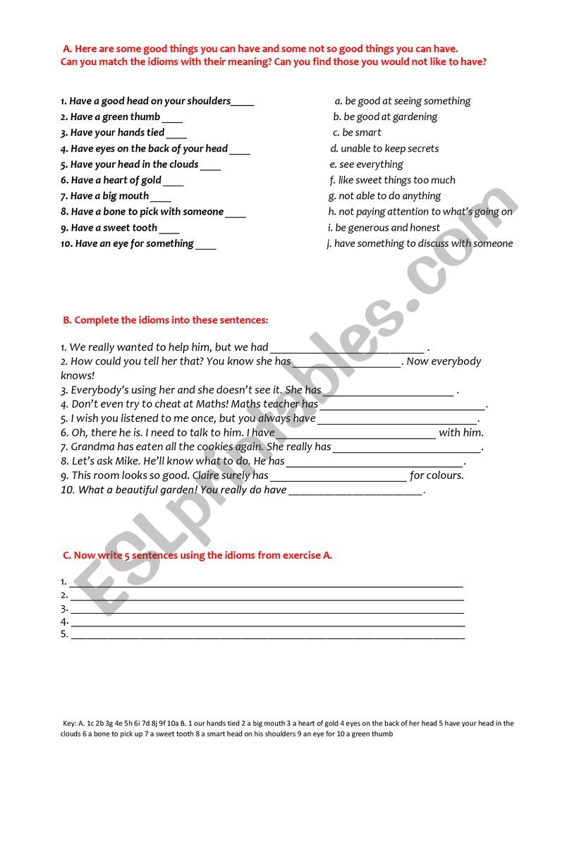 Idioms worksheet