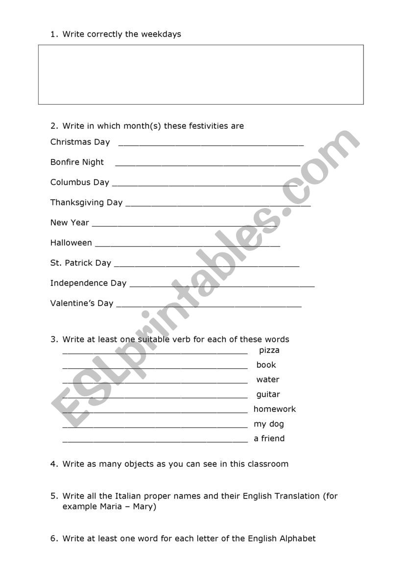 GAME - write the correct name worksheet